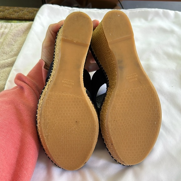 Stuart Weitzman Ponte Cutout Espadrille Platform Wedge Slides Navy Blue 8.5 - Picture 9 of 12